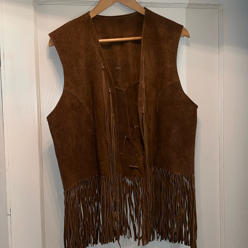 Hand Crafted Brown Suede Fringe Vest